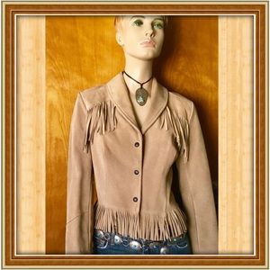 VTG Ms PIONEER SUEDE WESTERN COUNTRY WESTERN FRINGE TAN JACKET 🐎